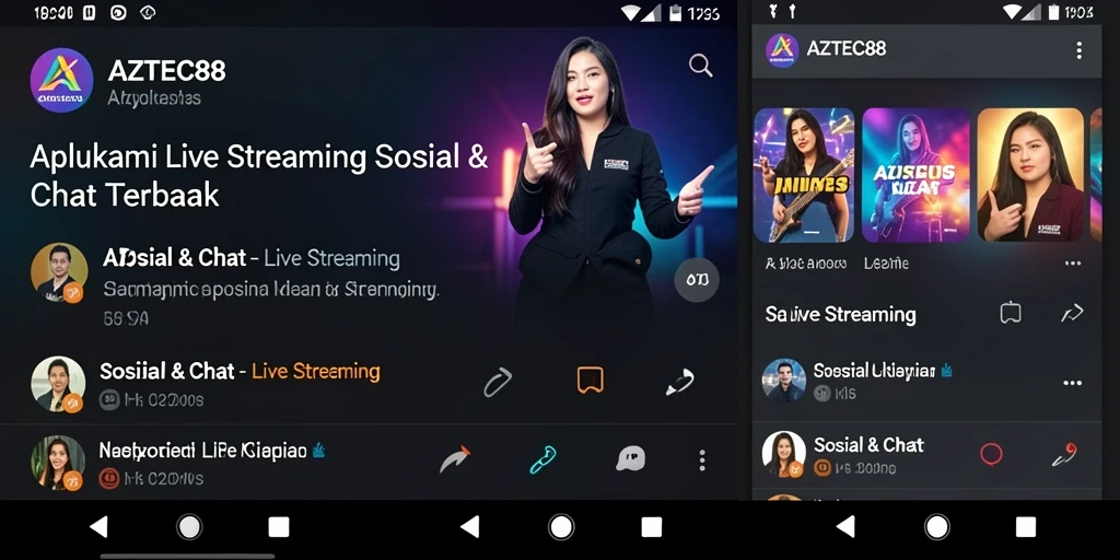 Antarmuka aplikasi AZTEC88 saat live streaming dengan fitur interaksi pengguna.