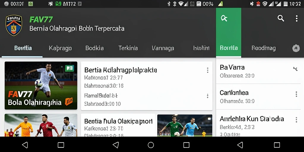 Tampilan antarmuka FAV77 yang menawan dengan fitur berita olahraga.