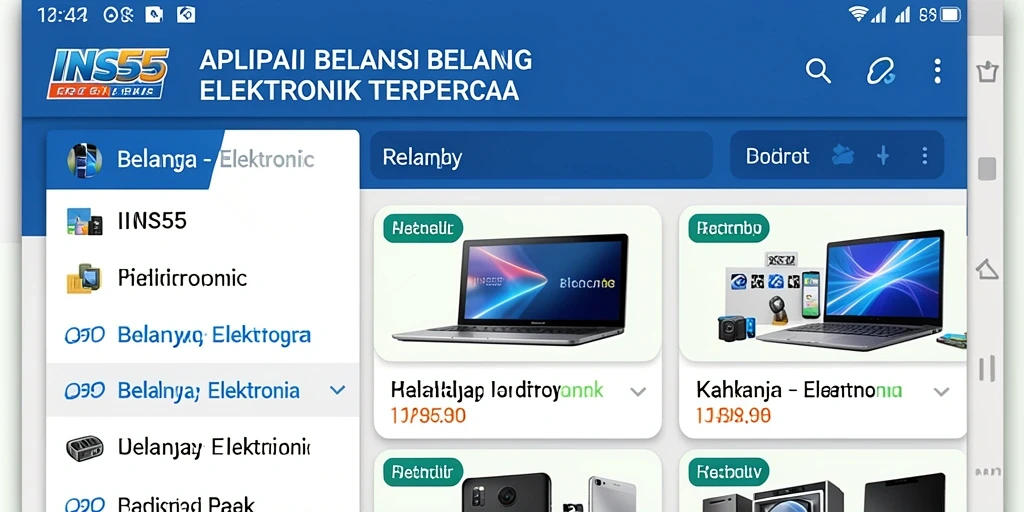 Antarmuka INS55 dengan menu belanja elektronik yang menarik.