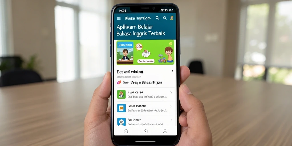 Antarmuka pengguna PK95 yang menarik untuk belajar Bahasa Inggris.
