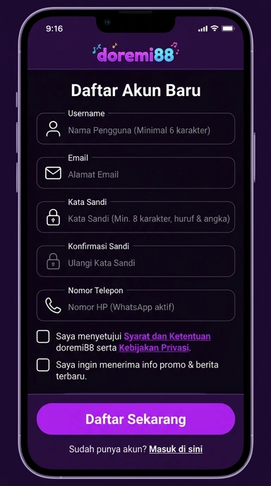 Panduan Registrasi Akun Baru di Doremi88